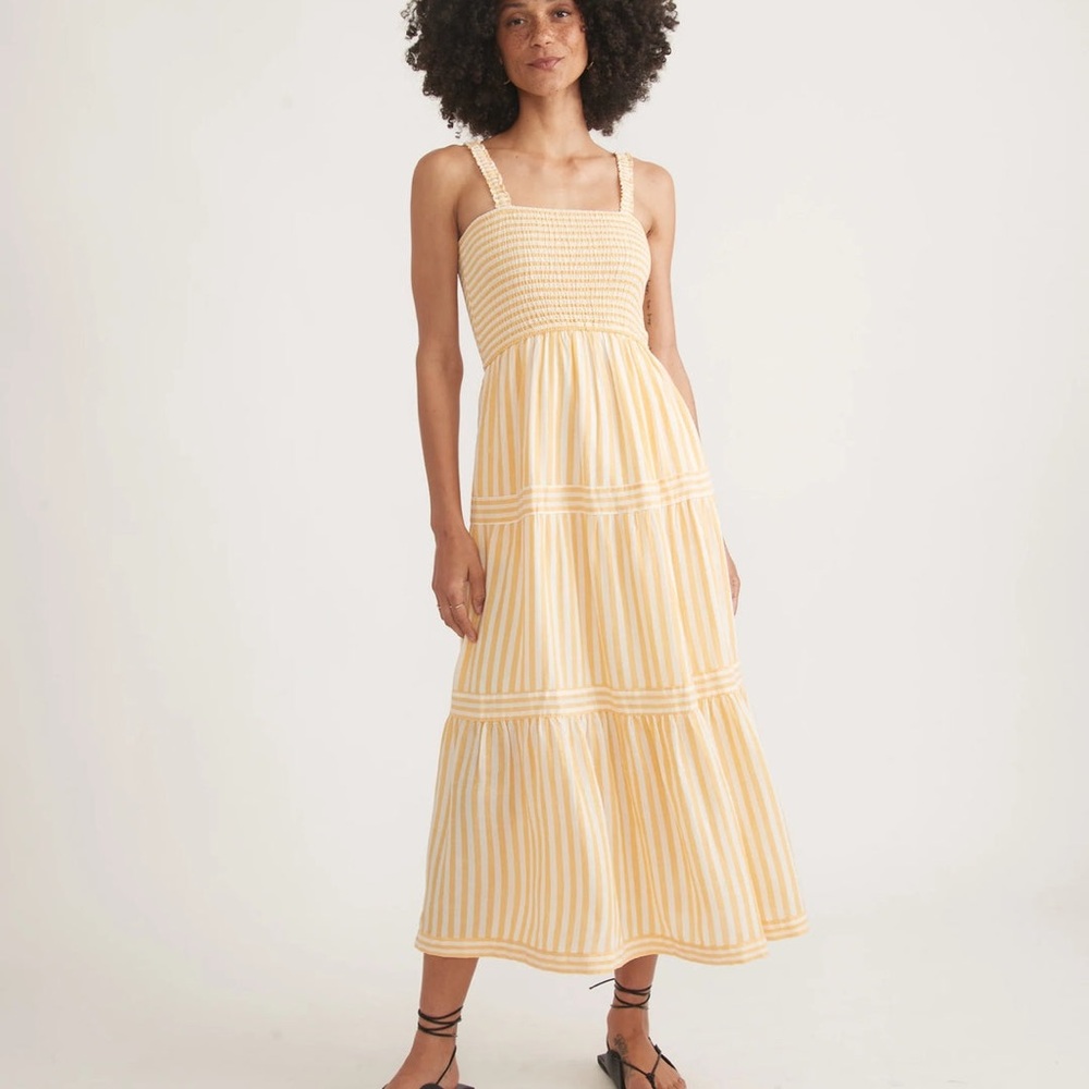 Marine Layer Selene Maxi Dress in Golden Yellow Stripe Small